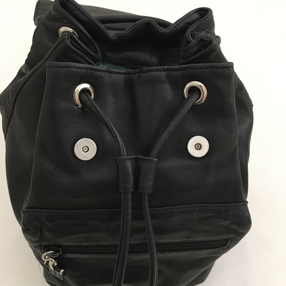 DKNY Black Mini Leather Backpack 10x8x5 Magnetic Snaps Silver Hardware - Picture 12 of 16